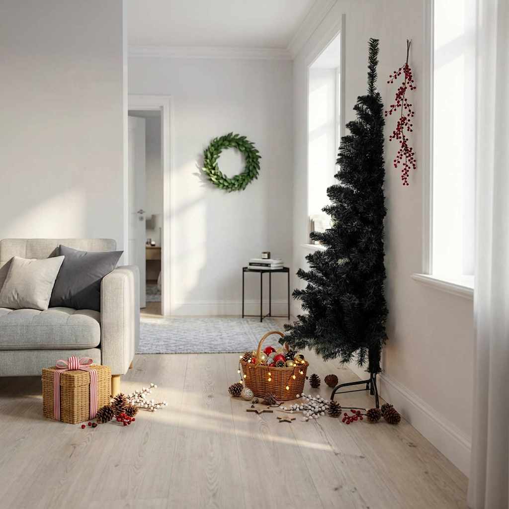 vidaXL Medio árbol de Navidad artificial con soporte PVC negro 180 cm