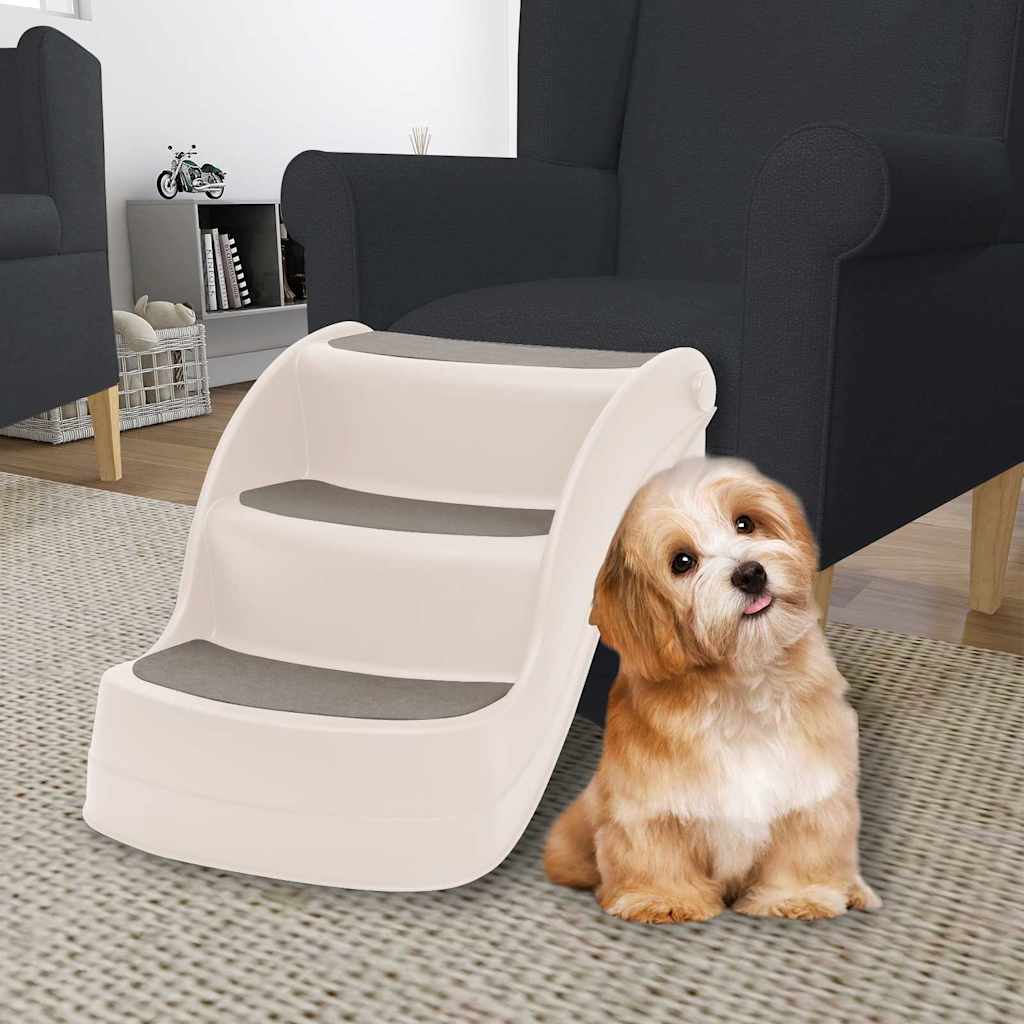 vidaXL Escalera perros plegable 3 peldaños plástico crema 50x38x38cm