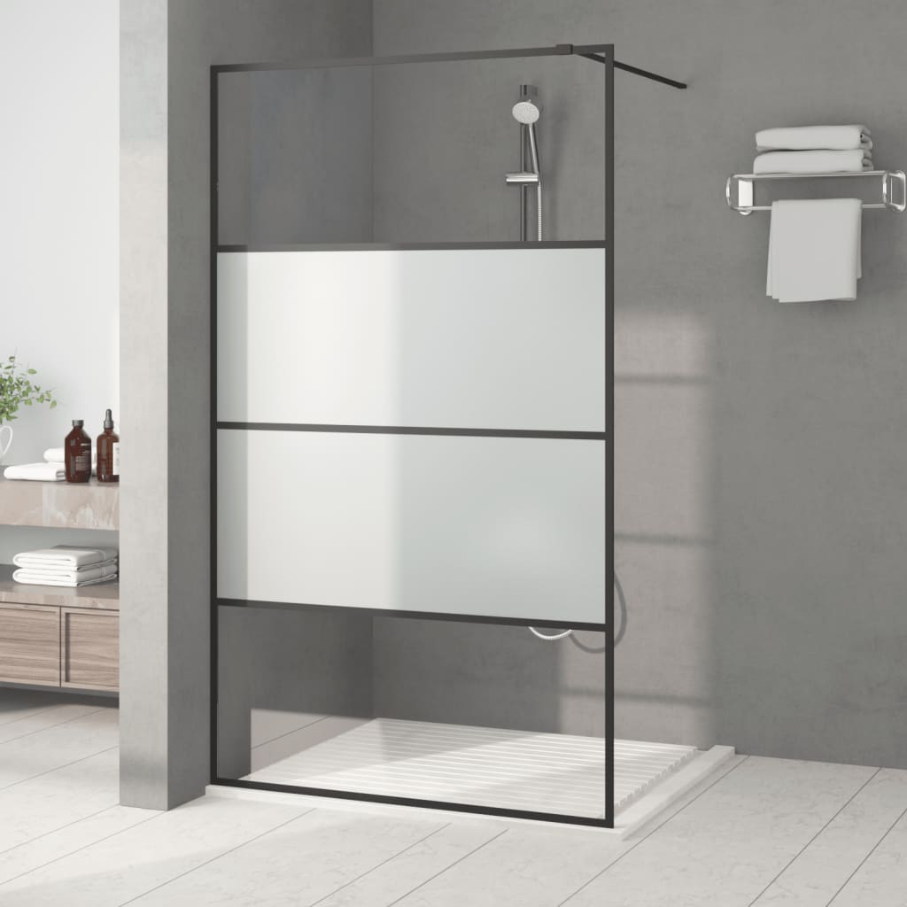 vidaXL Mampara de ducha vidrio ESG semiesmerilado negro 115x195 cm