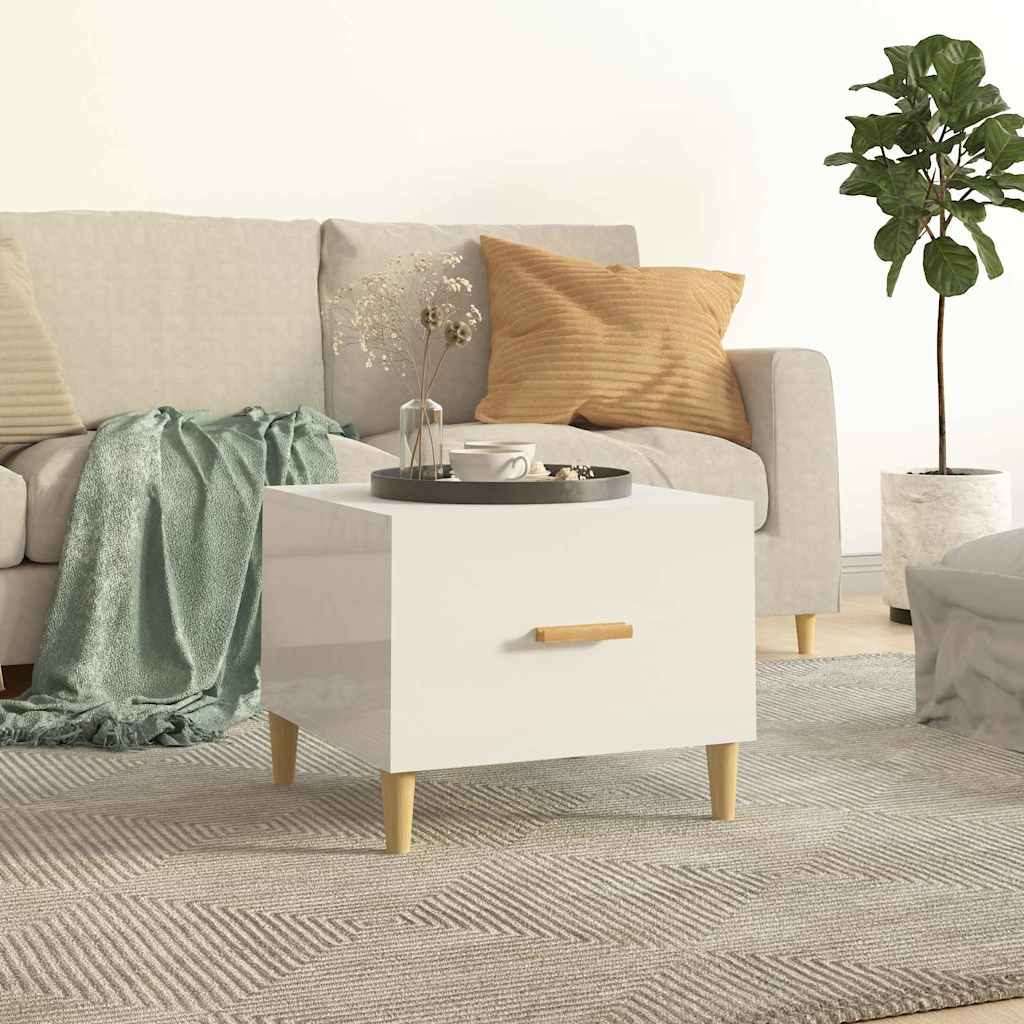 vidaXL Mesa de centro madera contrachapada brillo blanco 50x50x40 cm