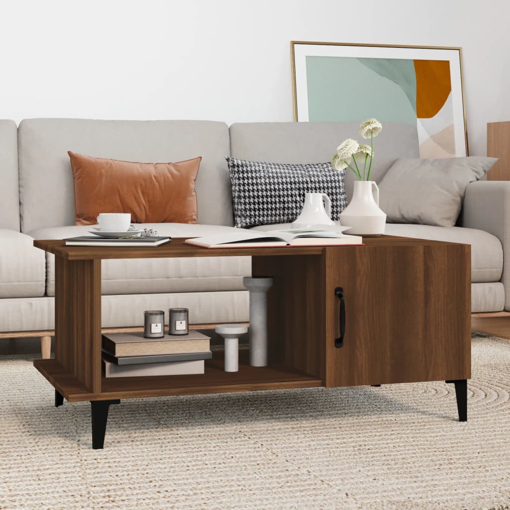vidaXL Mesa de centro madera contrachapada roble marrón 90x50x40 cm