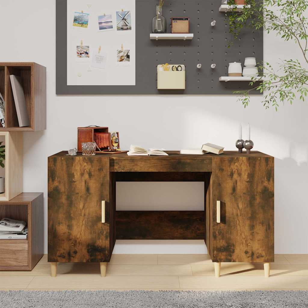 vidaXL Escritorio madera contrachapada roble ahumado 140x50x75 cm