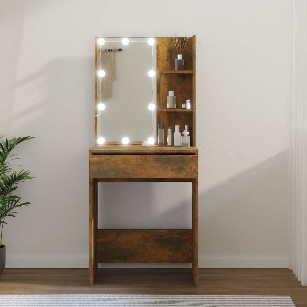 vidaXL Tocador con LED color roble ahumado 60x40x140 cm