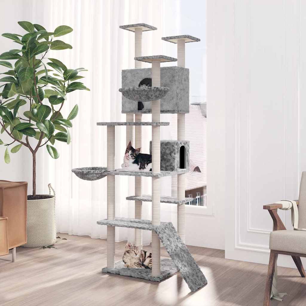 vidaXL Rascador para gatos con postes de sisal gris claro 191 cm