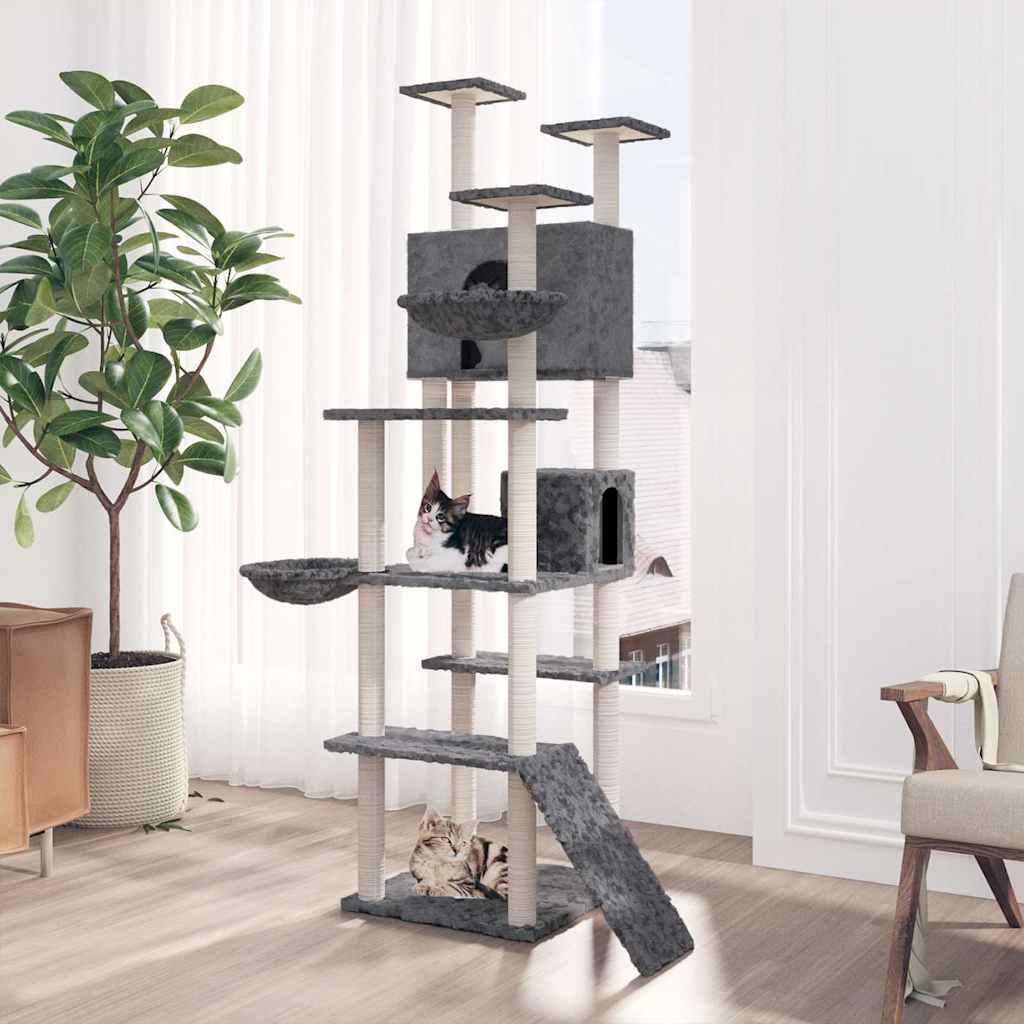 vidaXL Rascador para gatos con postes de sisal gris oscuro 191 cm