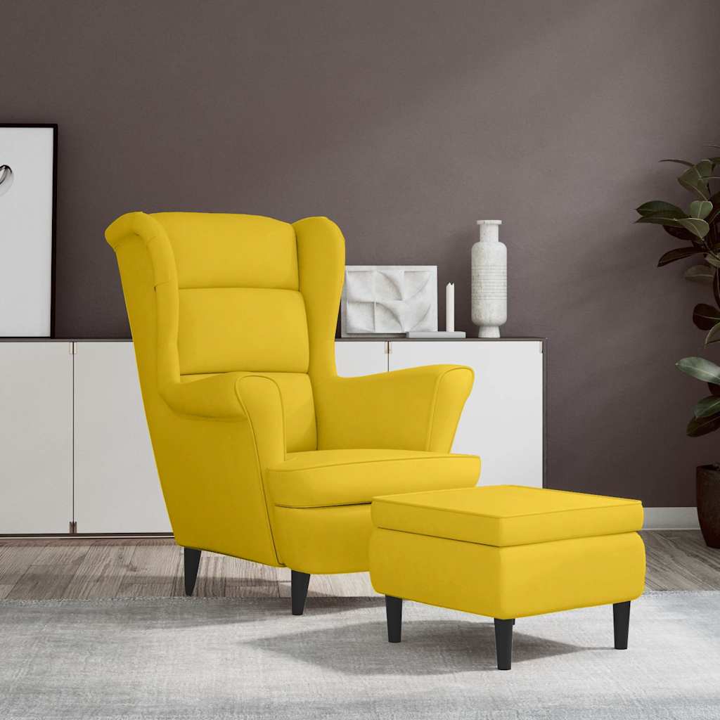 vidaXL Sillón orejero con taburete terciopelo amarillo mostaza