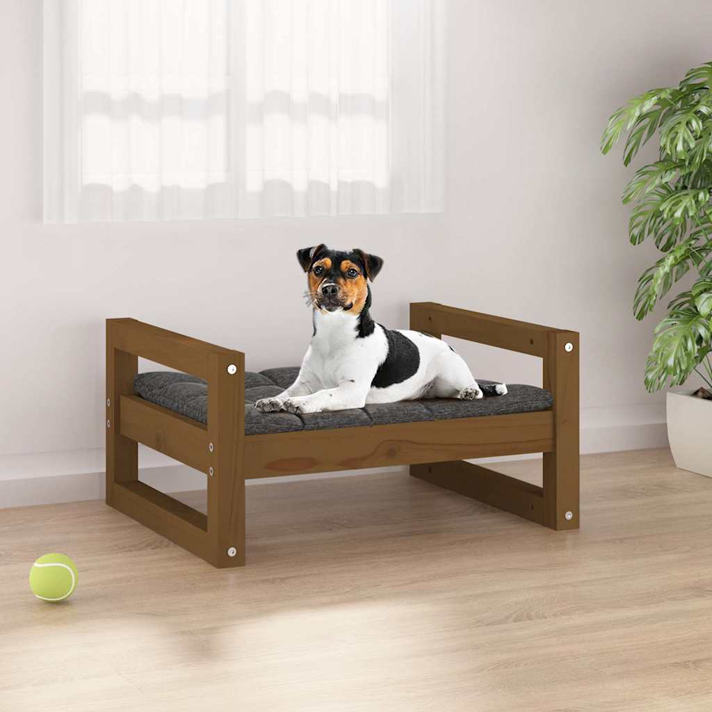 vidaXL Cama para perros madera maciza pino marrón miel 55,5x45,5x28 cm