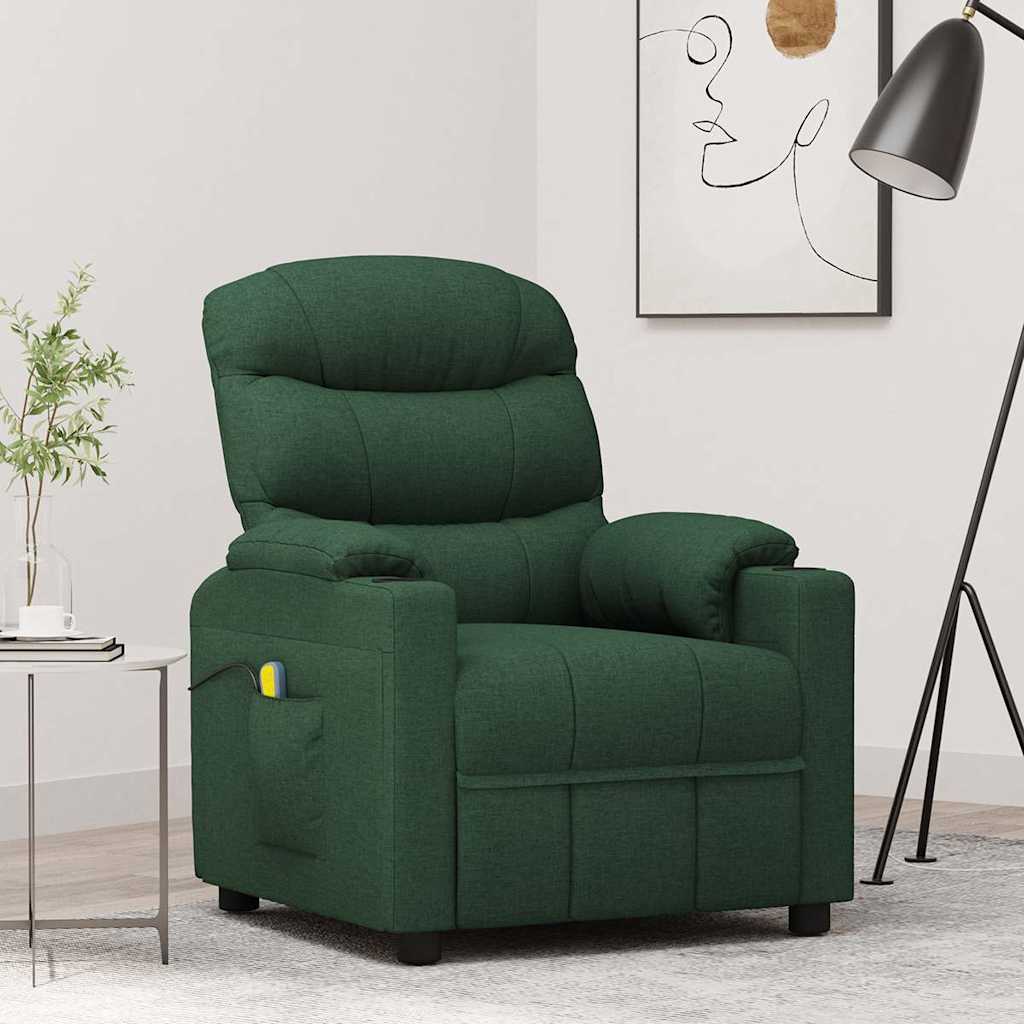 vidaXL Sillón de masaje de tela verde oscuro