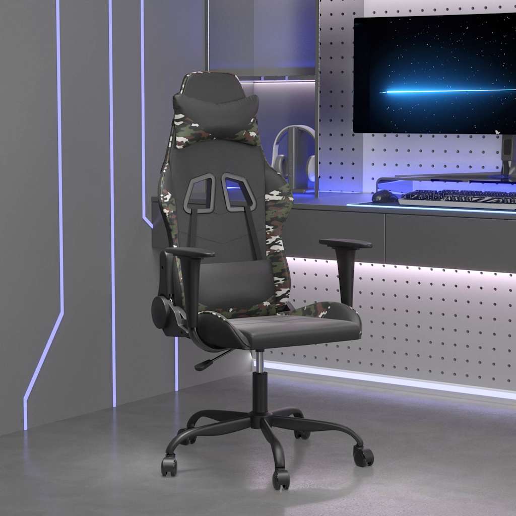 vidaXL Silla gaming de masaje cuero sintético negro y camuflaje