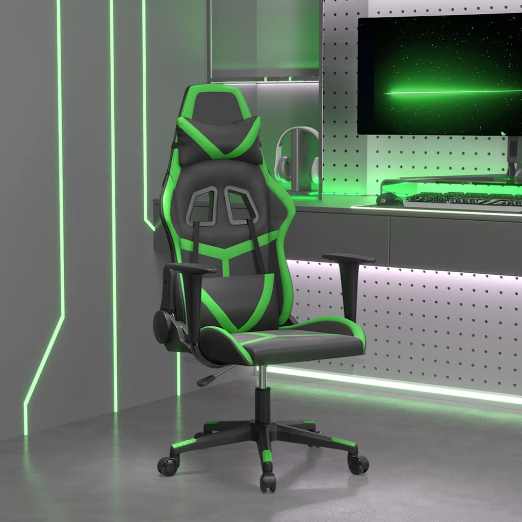 vidaXL Silla gaming de masaje cuero sintético negro y verde