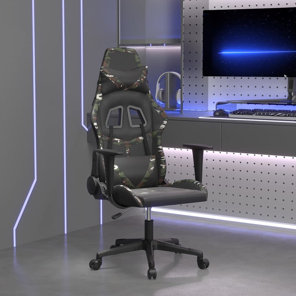 vidaXL Silla gaming de masaje cuero sintético negro y camuflaje