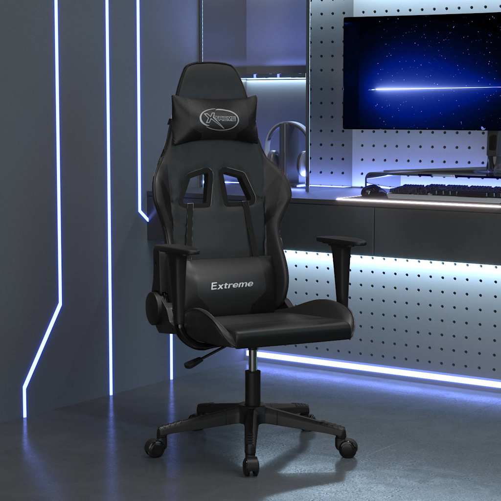vidaXL Silla gaming con masaje cuero sintético negro