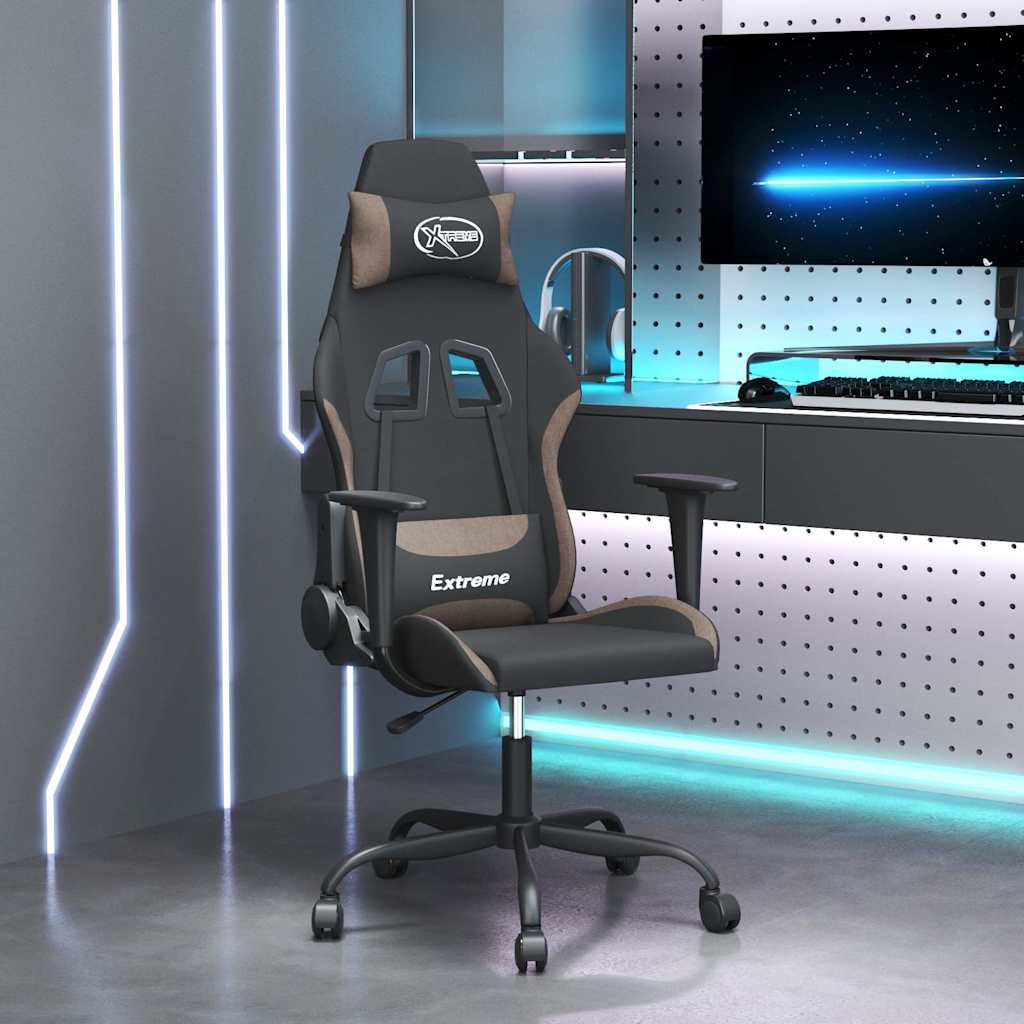 vidaXL Silla gaming de masaje tela crema y gris taupé
