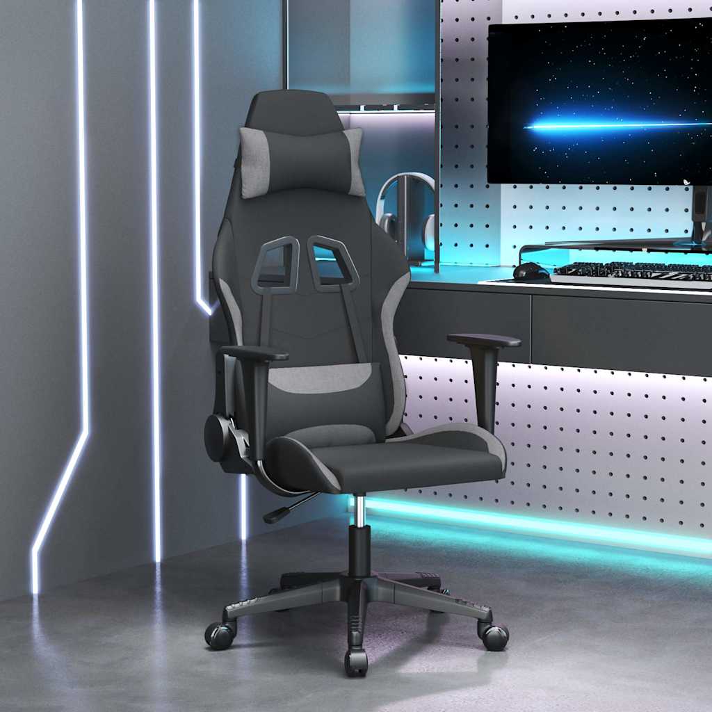 vidaXL Silla gaming de masaje tela negro y gris claro