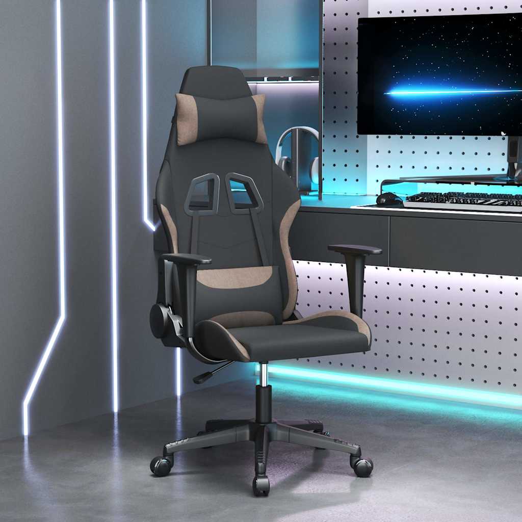 vidaXL Silla gaming de masaje tela negro y gris taupé
