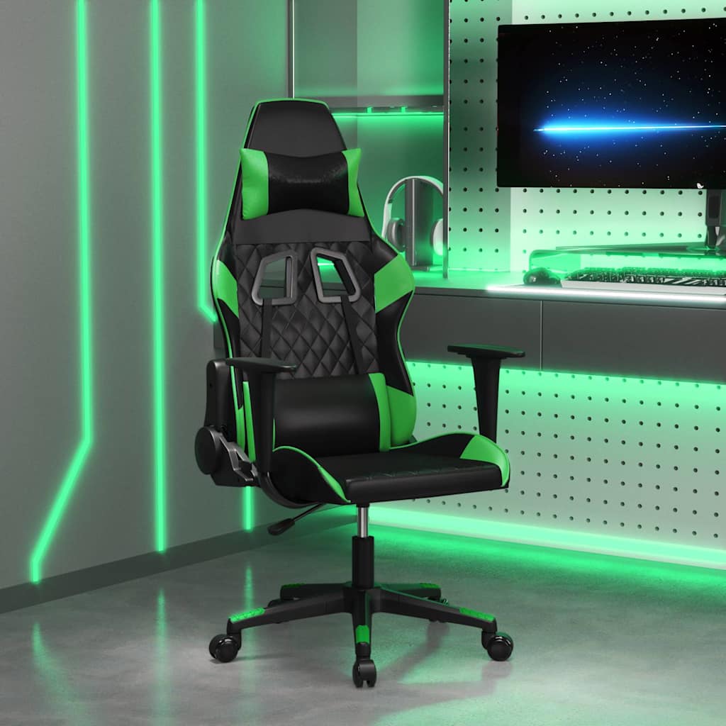 vidaXL Silla gaming de masaje cuero sintético negro y verde