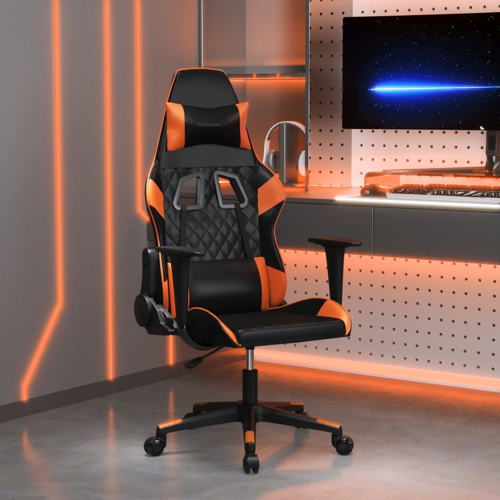 vidaXL Silla gaming de masaje cuero sintético negro y naranja