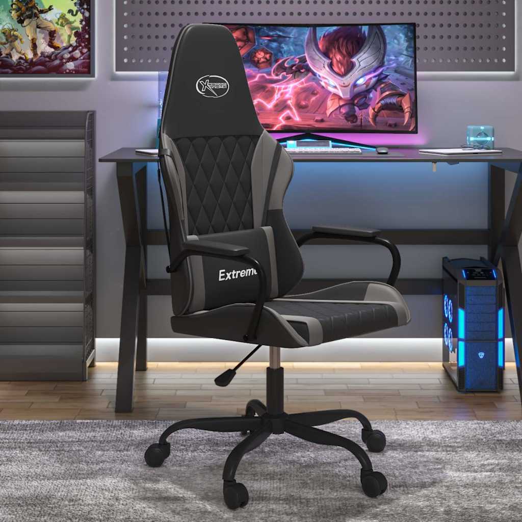 vidaXL Silla gaming de masaje cuero sintético negro y gris