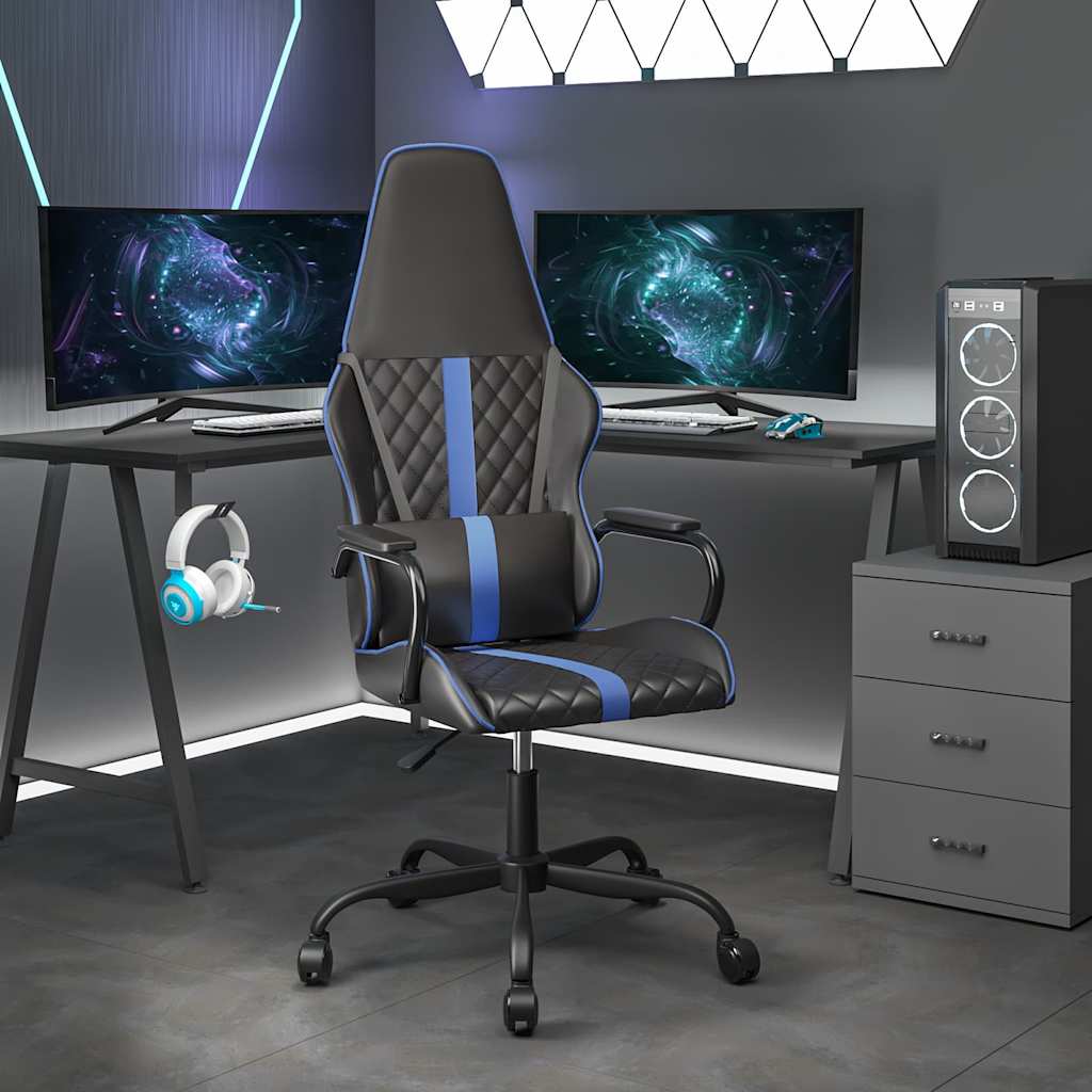 vidaXL Silla gaming con masaje cuero sintético azul y negro
