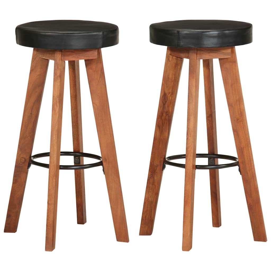 vidaXL Taburetes de cocina 2 uds cuero auténtico madera maciza acacia