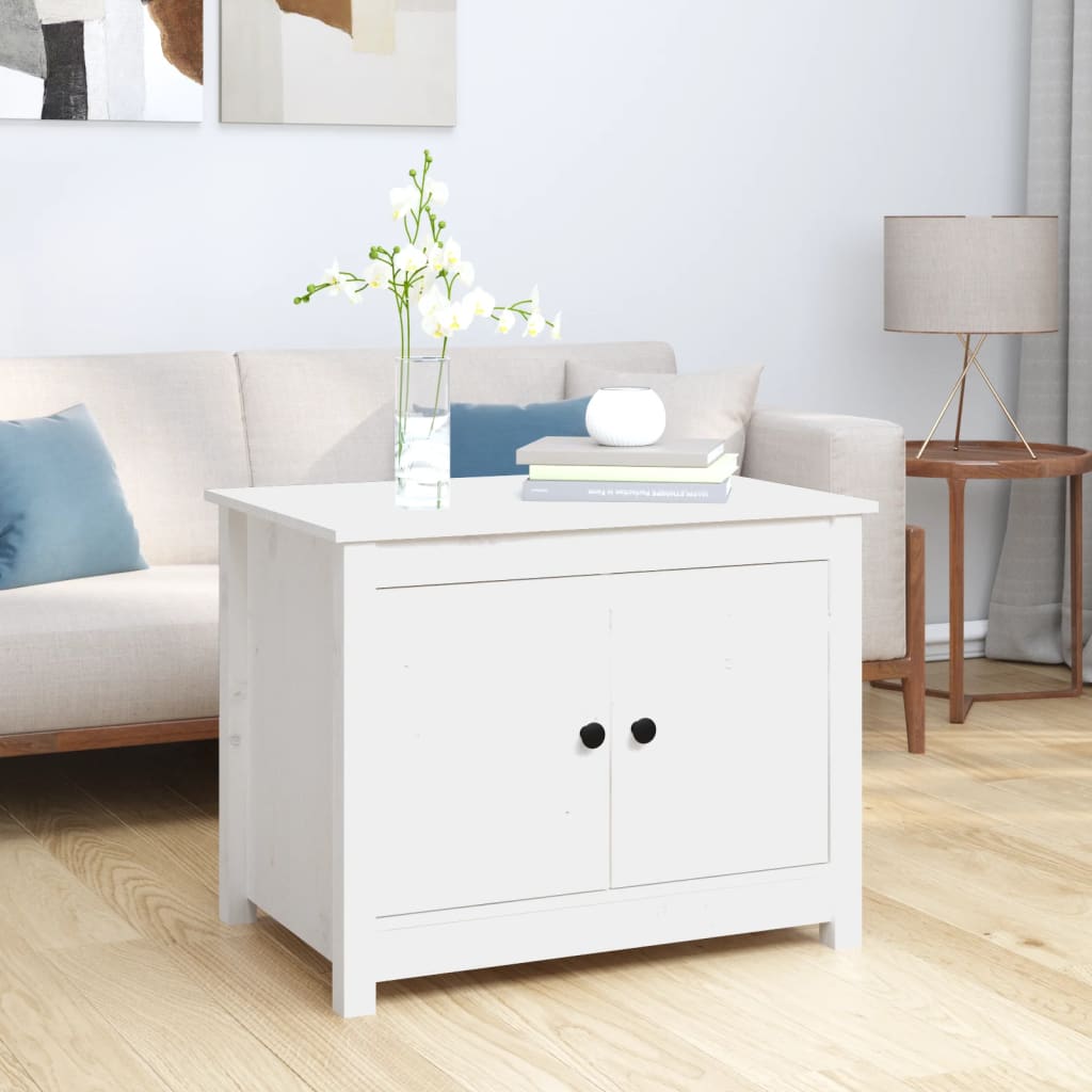 vidaXL Mesa de centro de madera maciza de pino blanco 71x49x55 cm