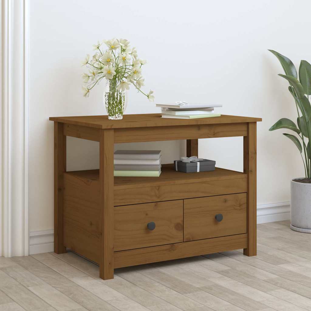 vidaXL Mesa de centro de madera maciza de pino marrón miel 71x49x55 cm