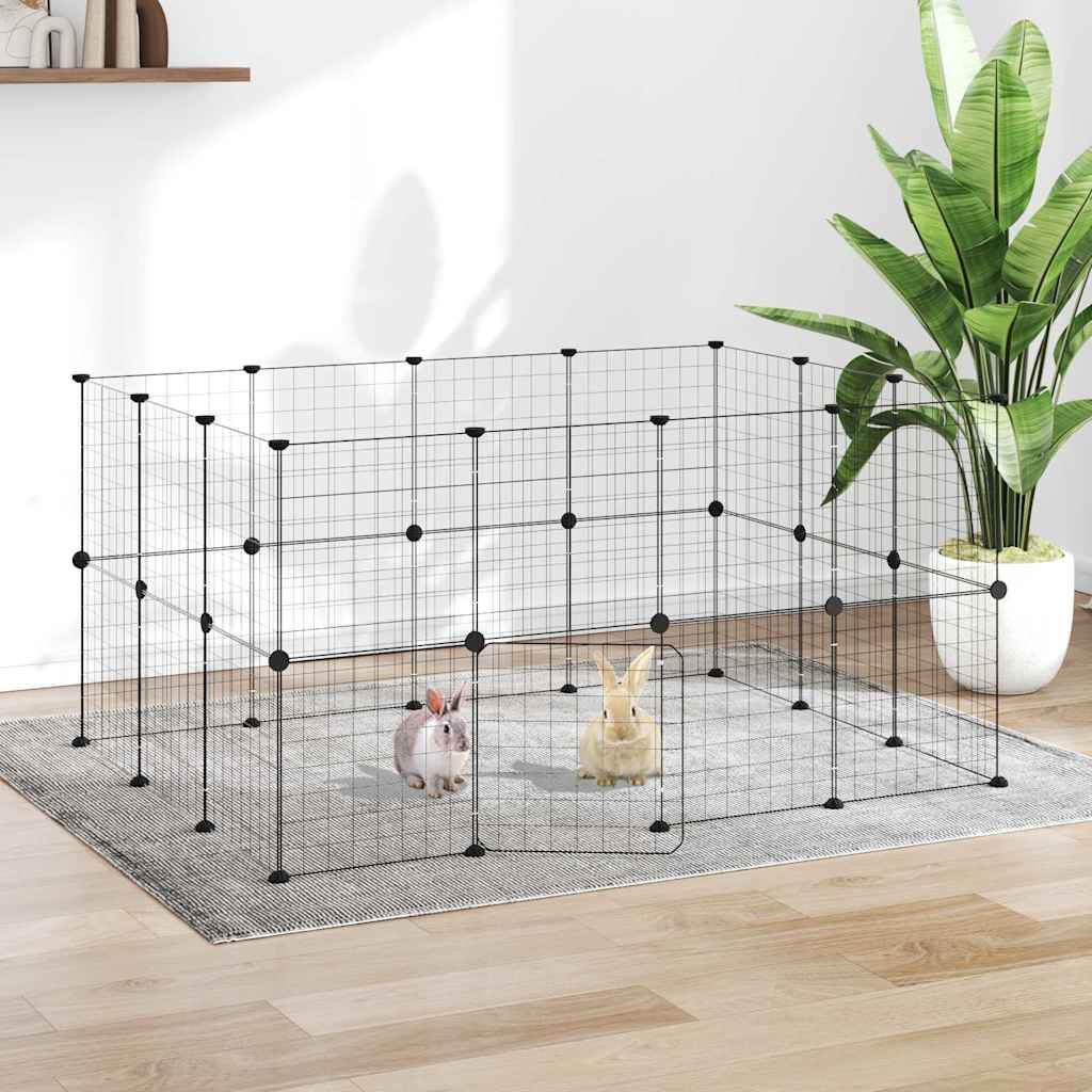 vidaXL Jaula para mascotas de 28 paneles puerta acero negro 140x105x70 cm