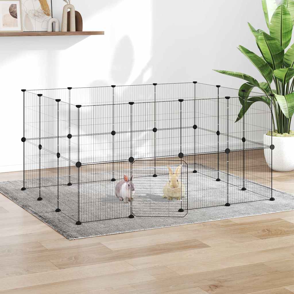vidaXL Jaula para mascotas de 28 paneles puerta acero negro 140x105x70 cm