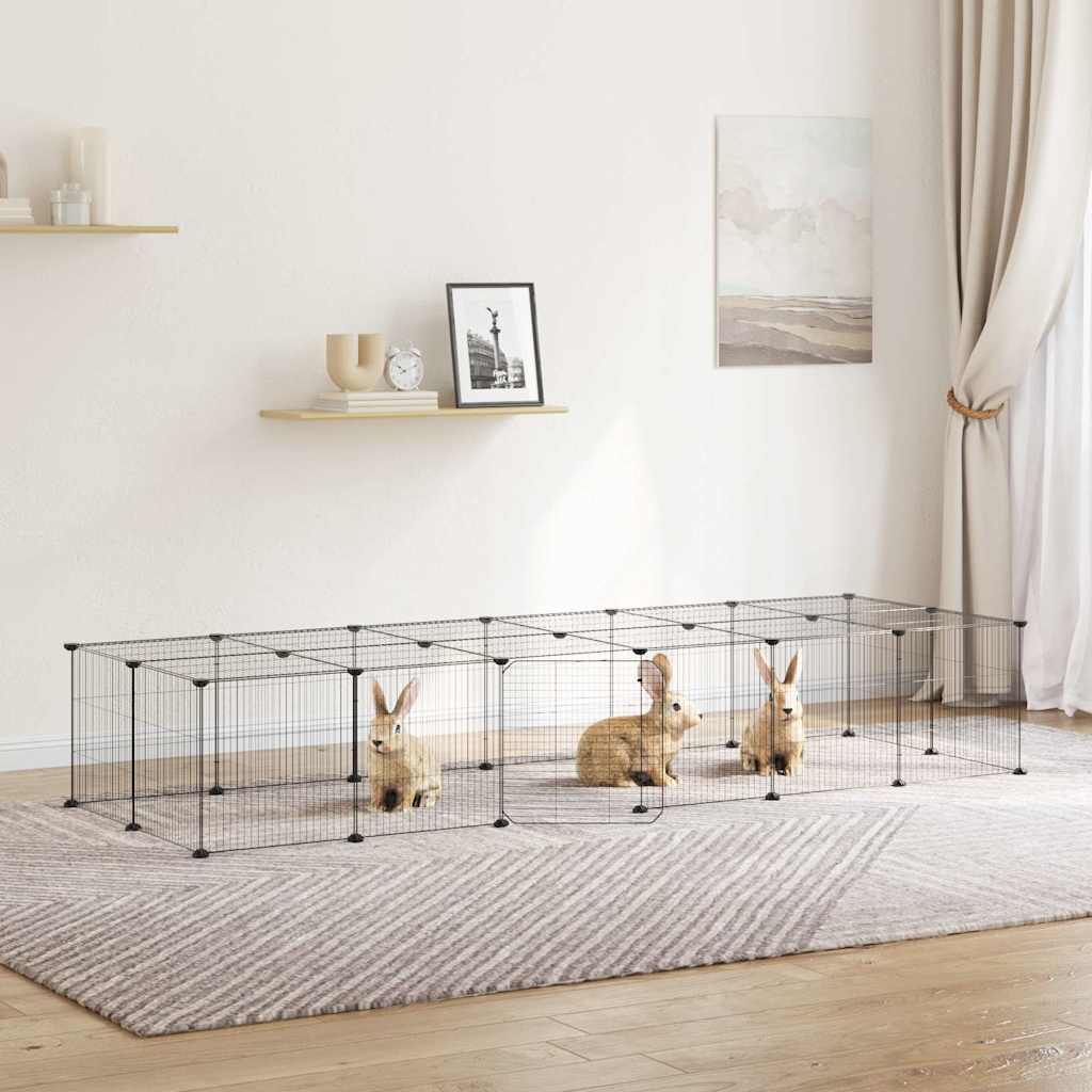 vidaXL Jaula para mascotas de 28 paneles puerta acero negro 210x70x35 cm
