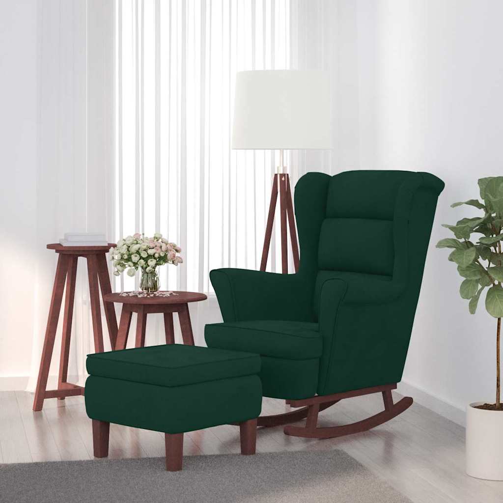 vidaXL Mecedora con respaldo alto de terciopelo oscuro y madera maciza