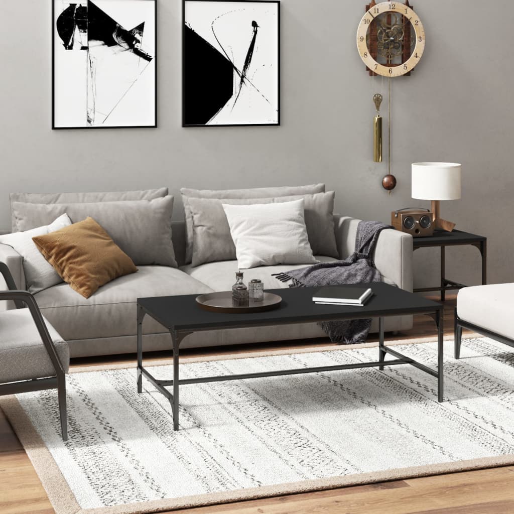 vidaXL Mesa de centro de madera contrachapada negro 100x50x35 cm
