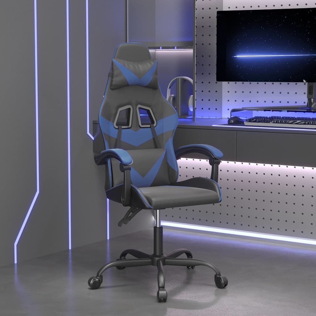 vidaXL Silla gaming giratoria cuero sintético negro y azul