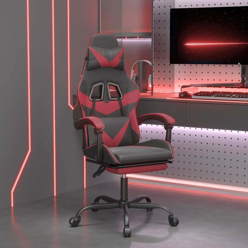vidaXL Silla gaming giratoria y reposapiés cuero sintético