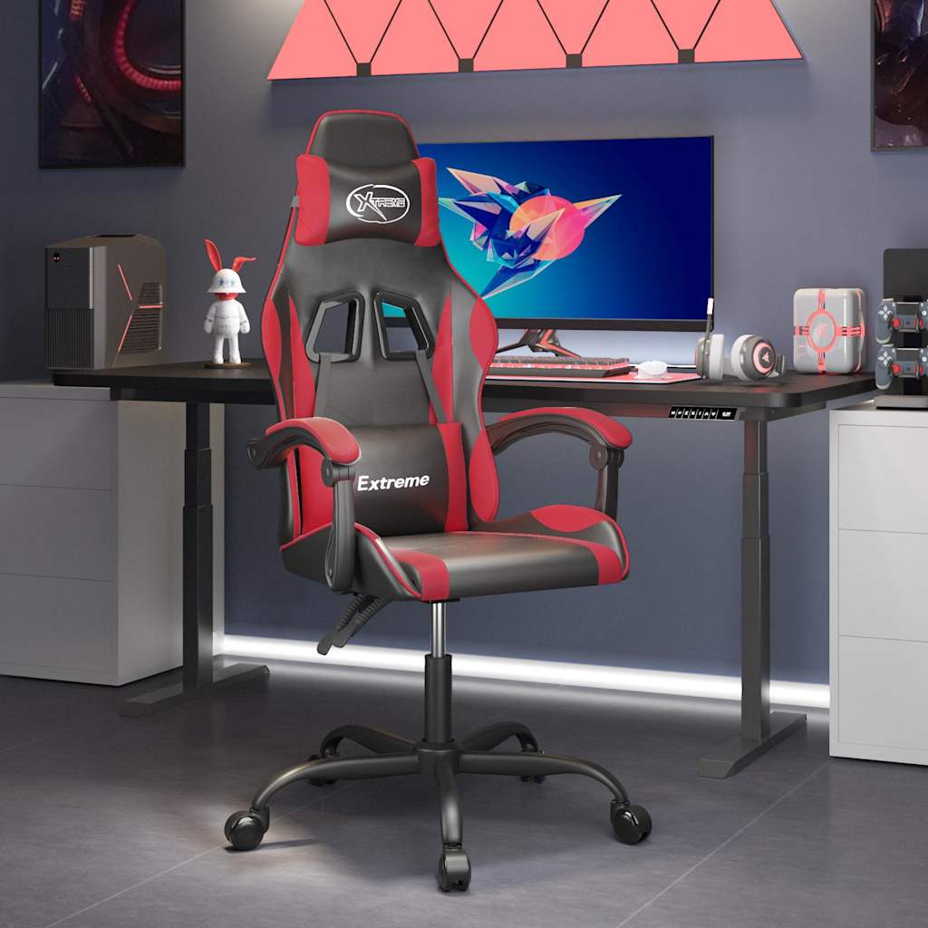 vidaXL Silla gaming giratoria cuero sintético negro y rojo