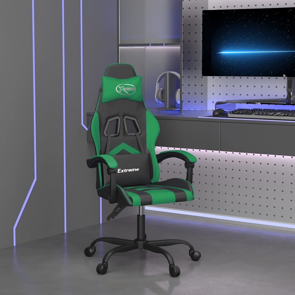 vidaXL Silla gaming giratoria cuero sintético negro y verde