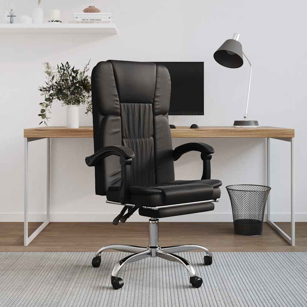 vidaXL Silla de oficina reclinable cuero sintético negro