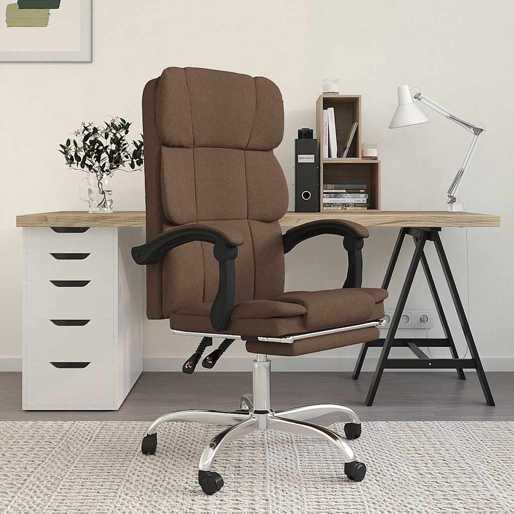 vidaXL Silla de oficina reclinable de tela marrón
