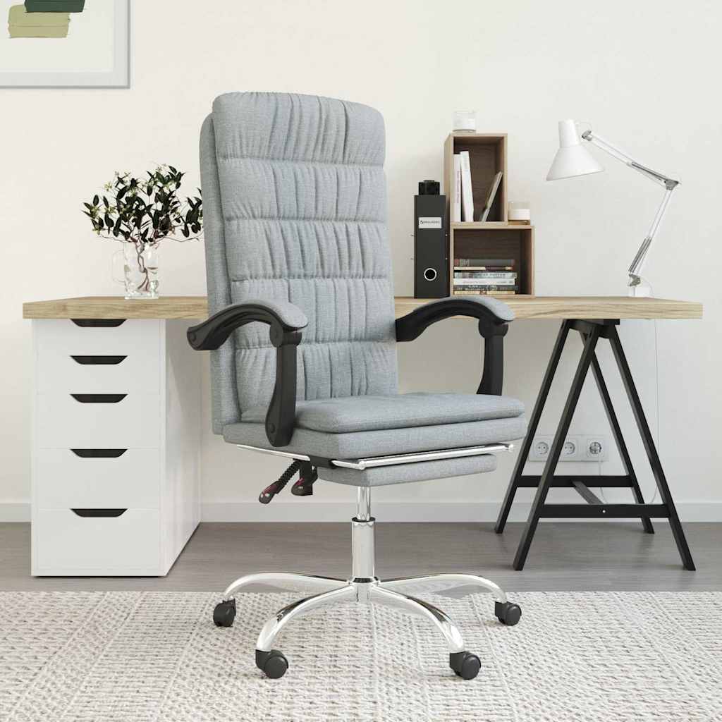 vidaXL Silla de oficina reclinable de tela gris claro