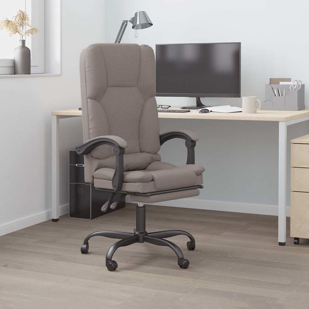vidaXL Silla de oficina reclinable con masaje tela gris taupé
