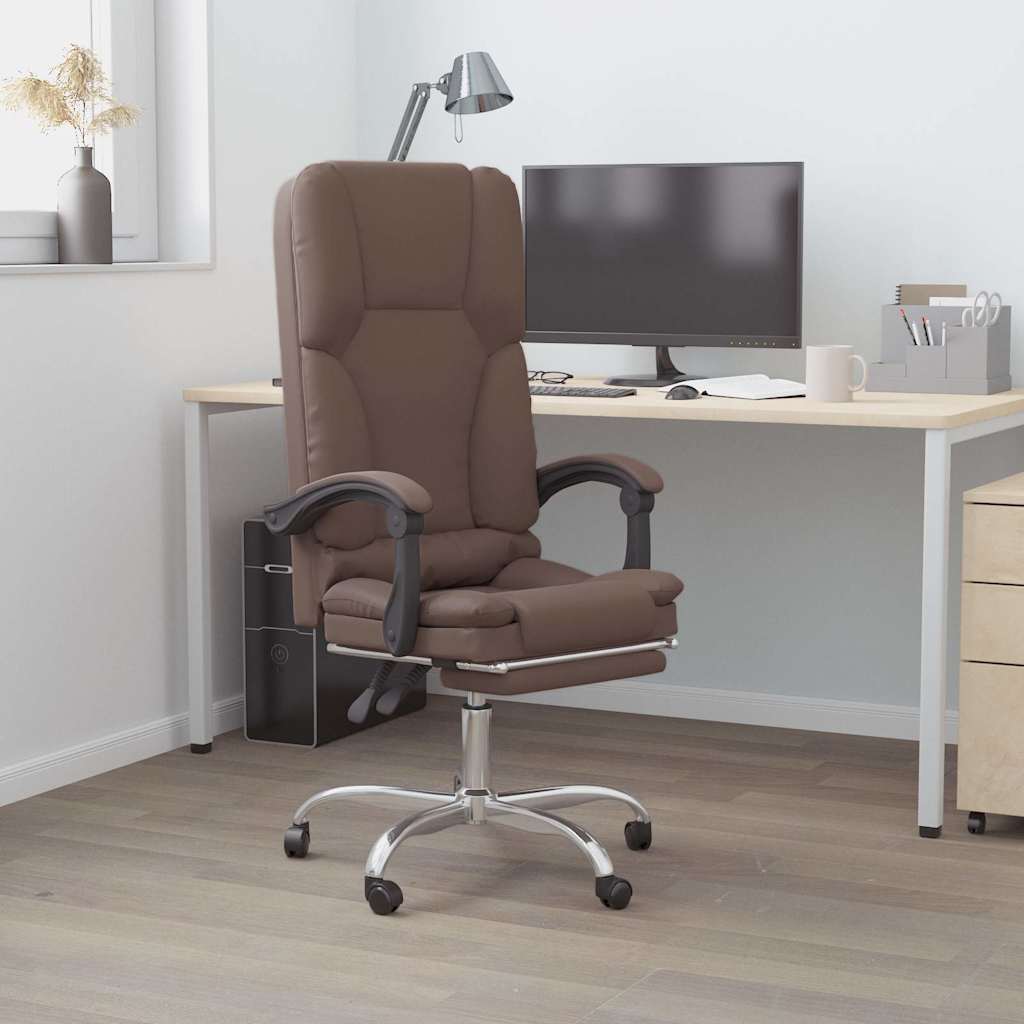 vidaXL Silla de oficina reclinable masaje cuero sintético marrón