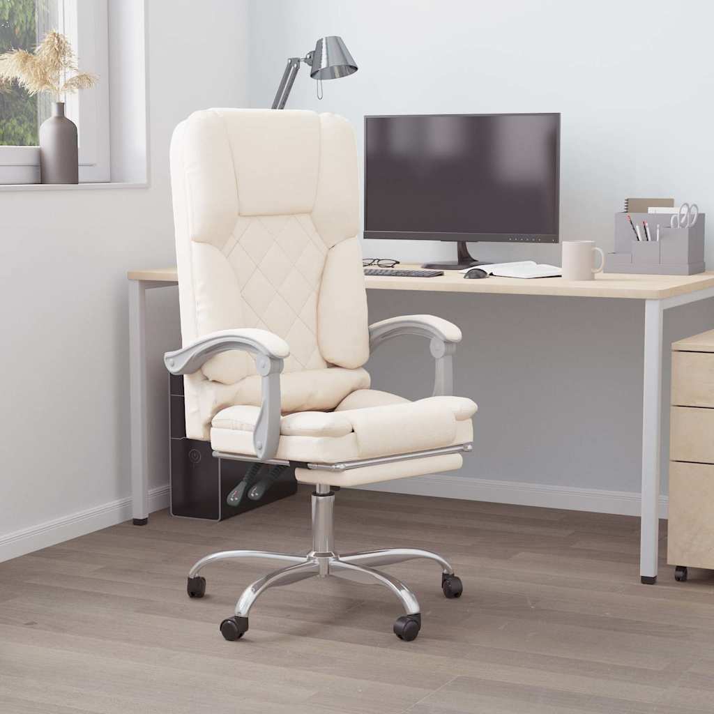 vidaXL Silla de oficina reclinable masaje cuero sintético color crema