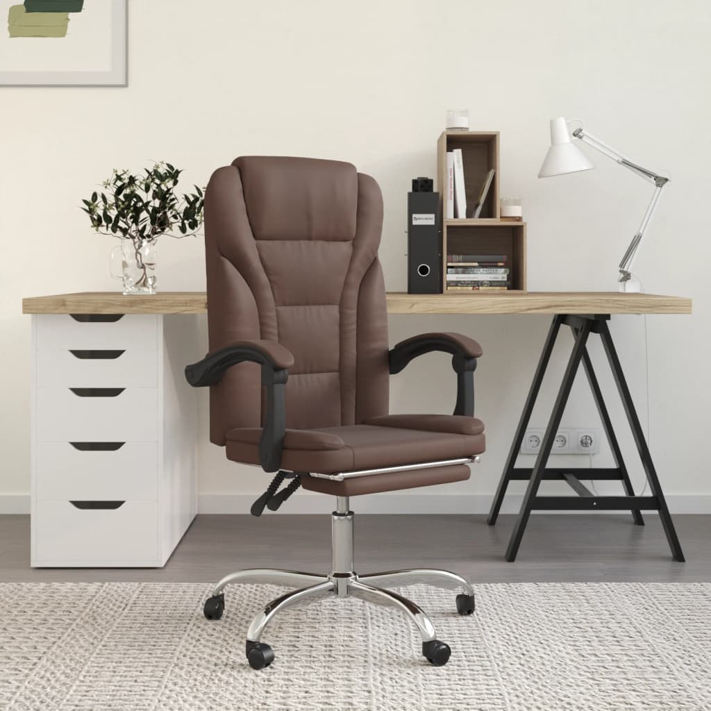 vidaXL Silla de oficina reclinable cuero sintético marrón