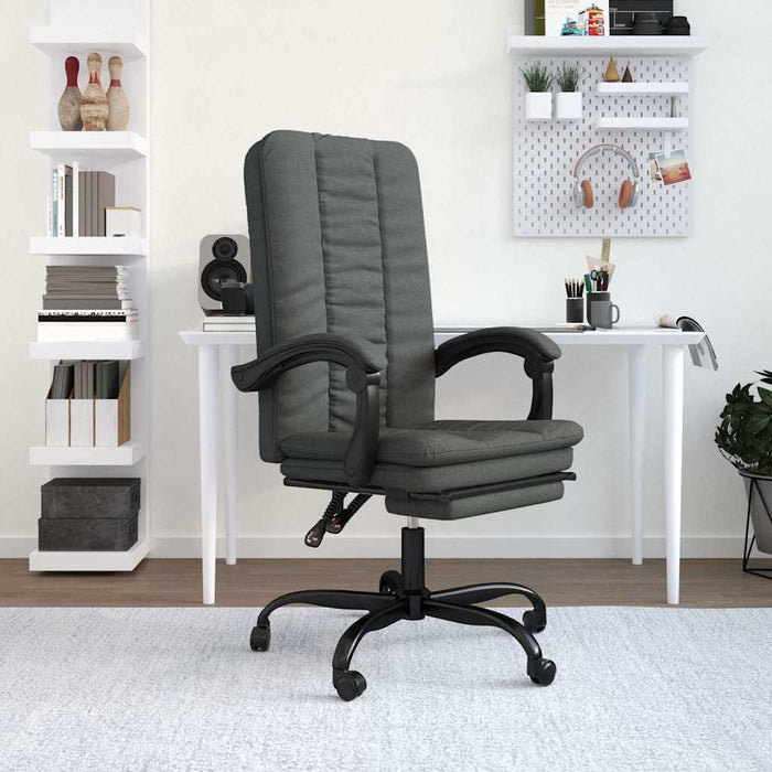 vidaXL Silla de oficina reclinable de tela gris oscuro
