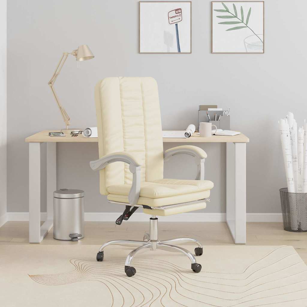 vidaXL Silla de oficina reclinable cuero sintético crema