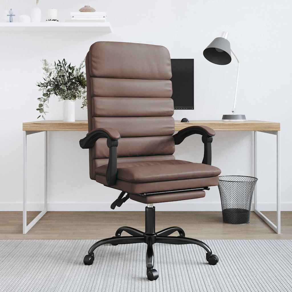 vidaXL Silla de oficina reclinable masaje cuero sintético marrón