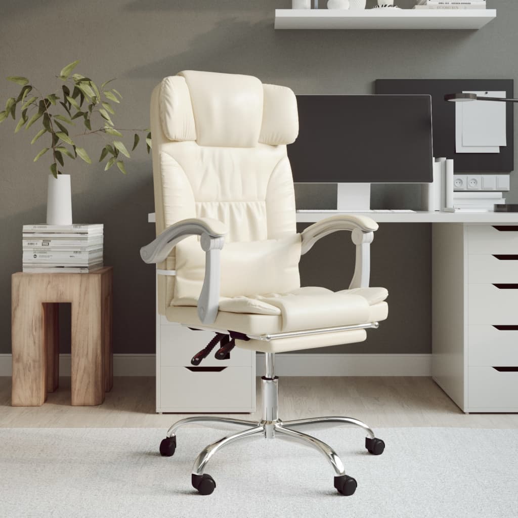 vidaXL Silla de oficina reclinable cuero sintético crema