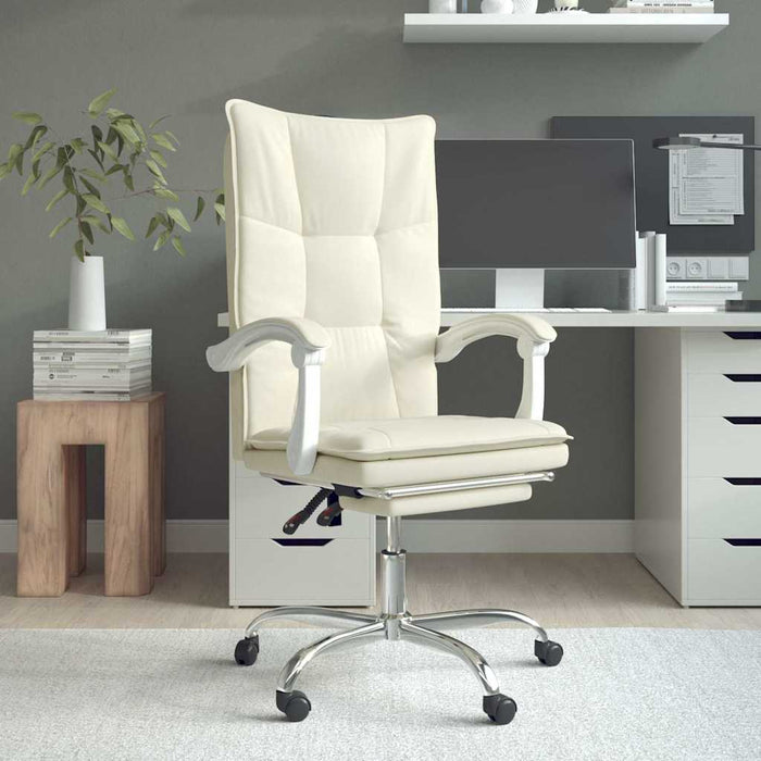 vidaXL Silla de oficina reclinable cuero sintético crema