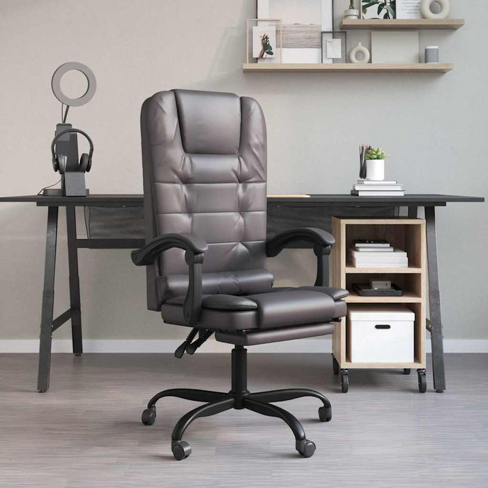 vidaXL Sillón de oficina reclinable con masaje, de piel sintética gris