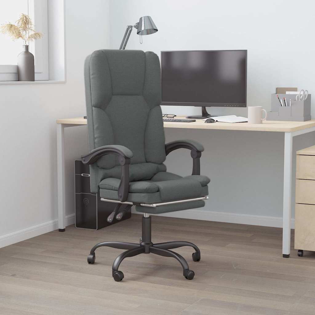 vidaXL Sillón de oficina reclinable con masaje, tapizado en tela gris oscuro