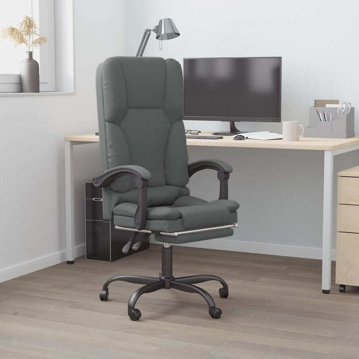 vidaXL Sillón de oficina reclinable con masaje, tapizado en tela gris oscuro